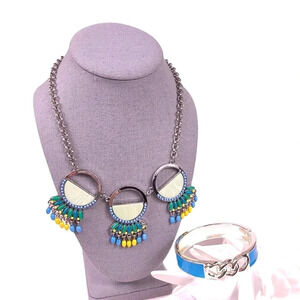 Talbots Necklace Statement Blue Yellow & Bracelet